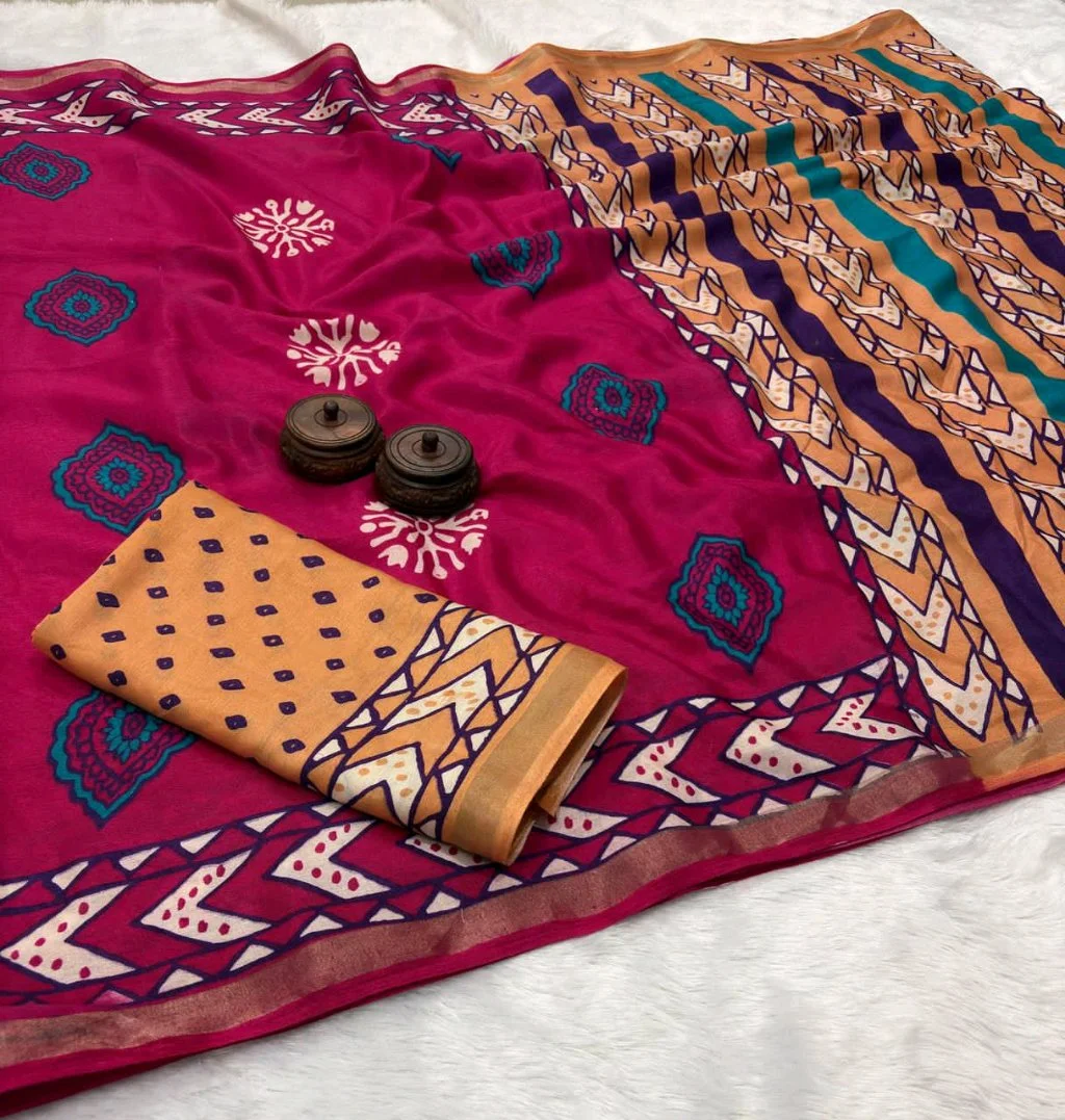 Soft Mul Mul Cotton Saree with Contrast Blouse Piece thumbnail 5