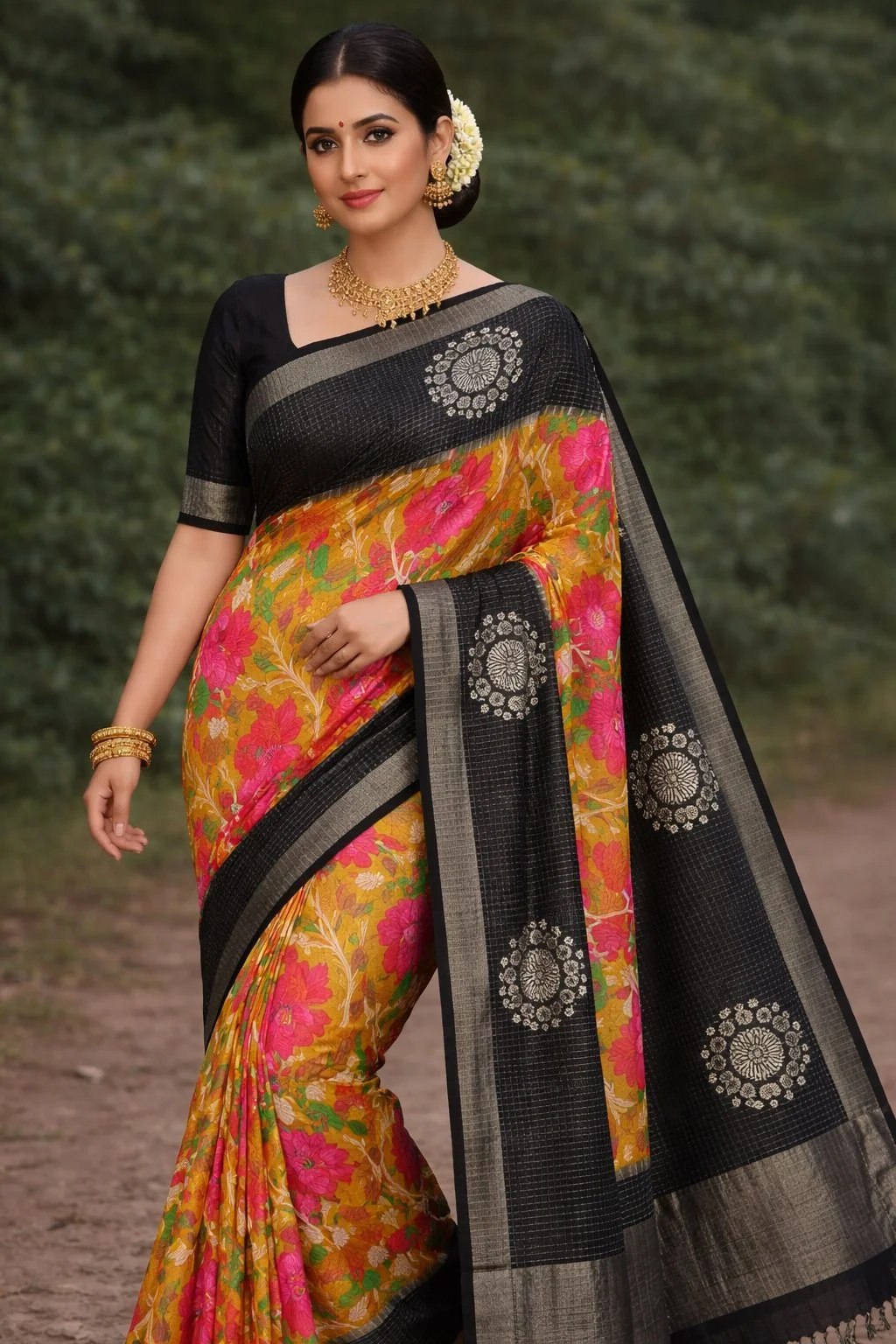 Crepe Silk Center Design Saree