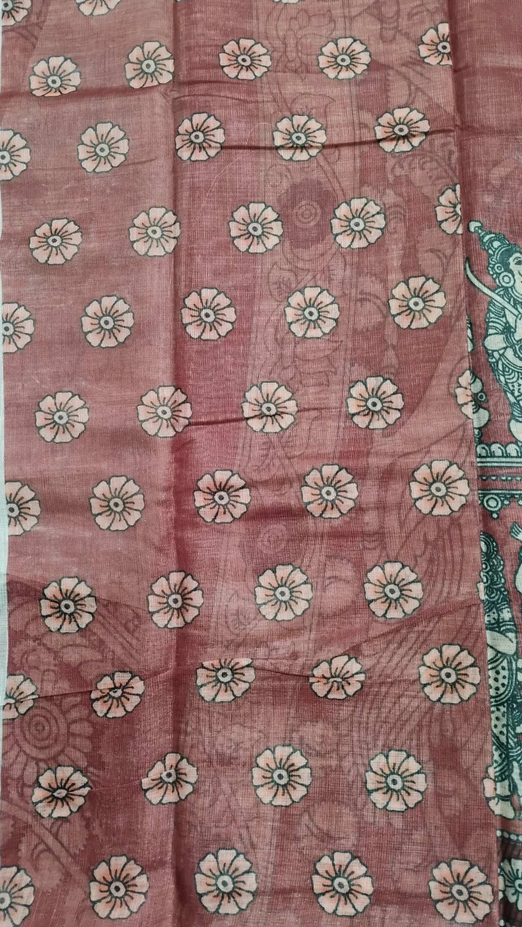 Pink Kalamkari Print Linen Maheshwari Saree thumbnail 4