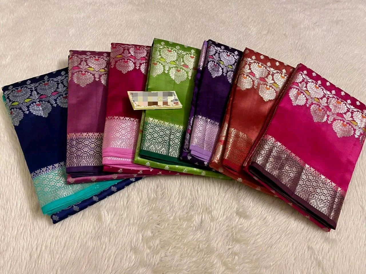 Banarasi Katan Silk Blend Saree with Floral Silver Zari Weave 1