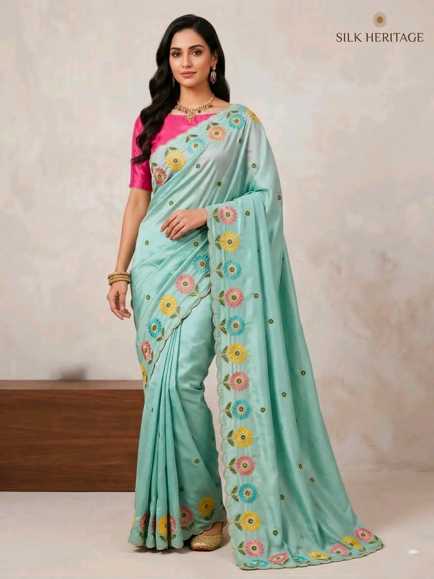 Crepe Silk With Designer  Embroidered Saree 2