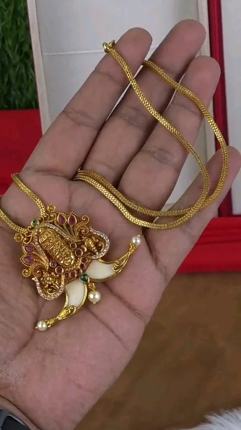 Gold Plated Puligoru Lakshmi Pendant Necklace 2