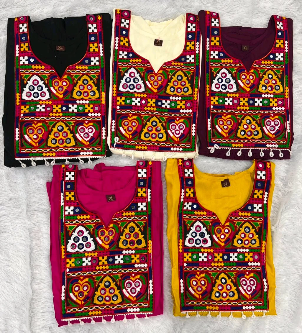 Rayon Kurti with Colorful Mirror Work Embroidery 8