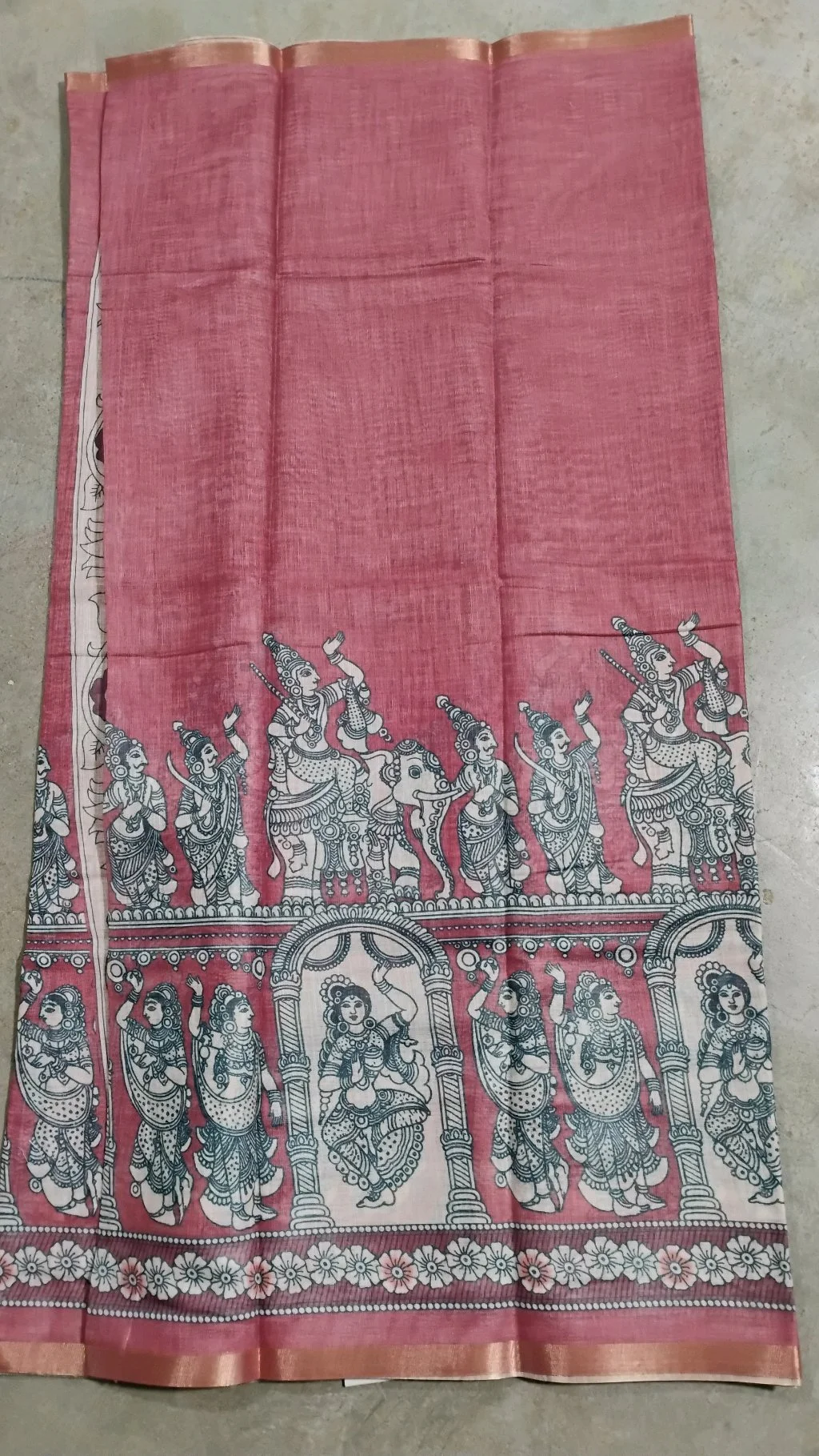 Pink Kalamkari Print Linen Maheshwari Saree thumbnail 2