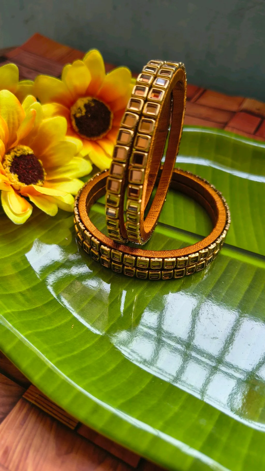 Gold Toned Tear Drop Design Bangle Set 4