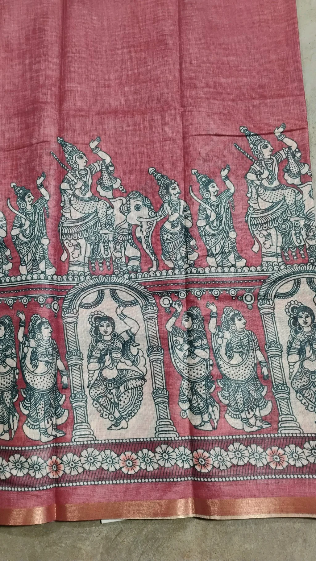 Pink Kalamkari Print Linen Maheshwari Saree thumbnail 3