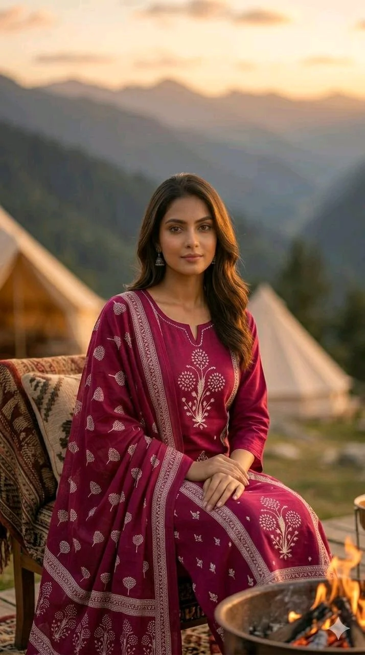 3-piece Kurti Set with Block Print Dupatta and Palazzo thumbnail 8