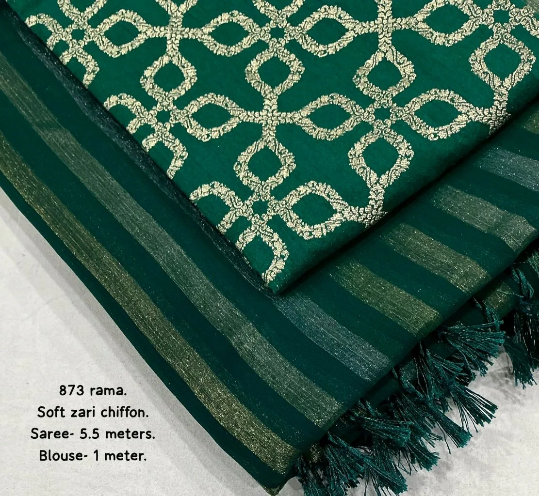 Rama Green Soft Zari Chiffon Saree 1