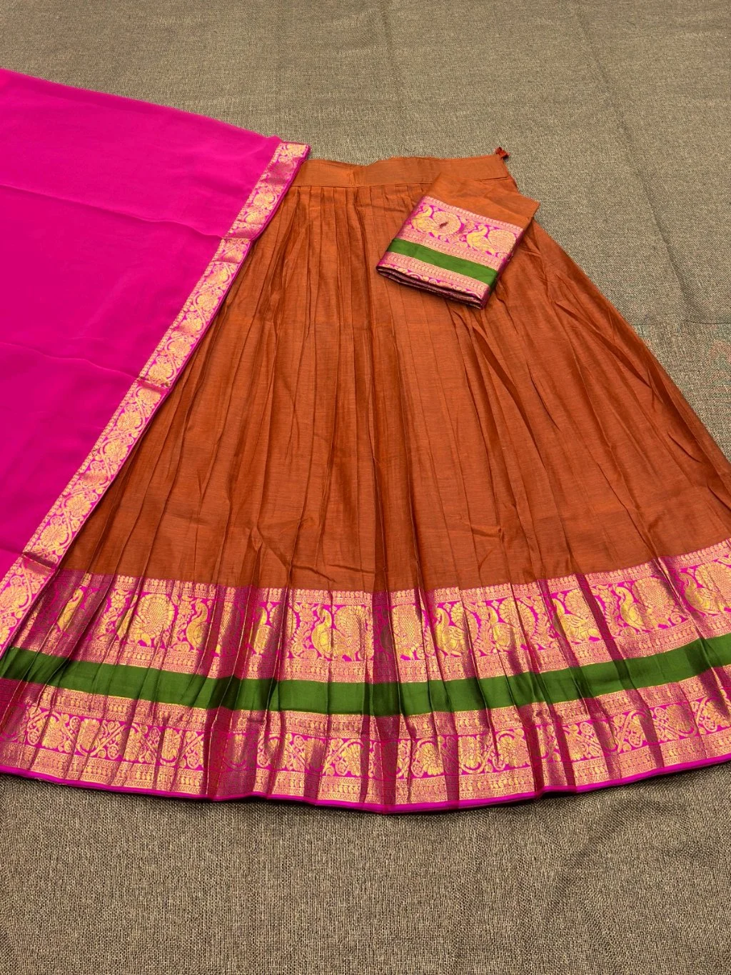 Traditional Silk Blend Lehenga Set with Zari Border 10