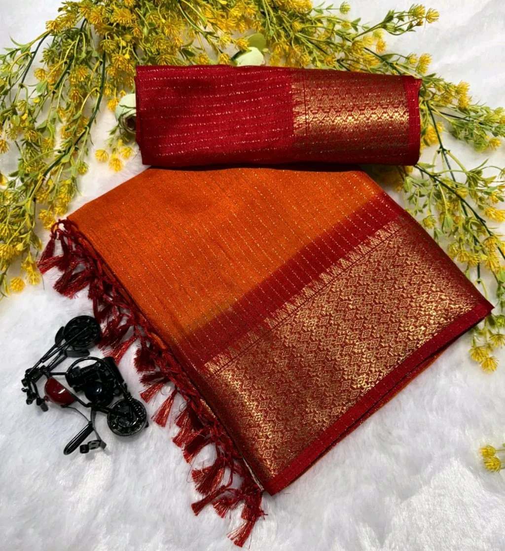 Dola Silk Saree with Zari Border thumbnail 7