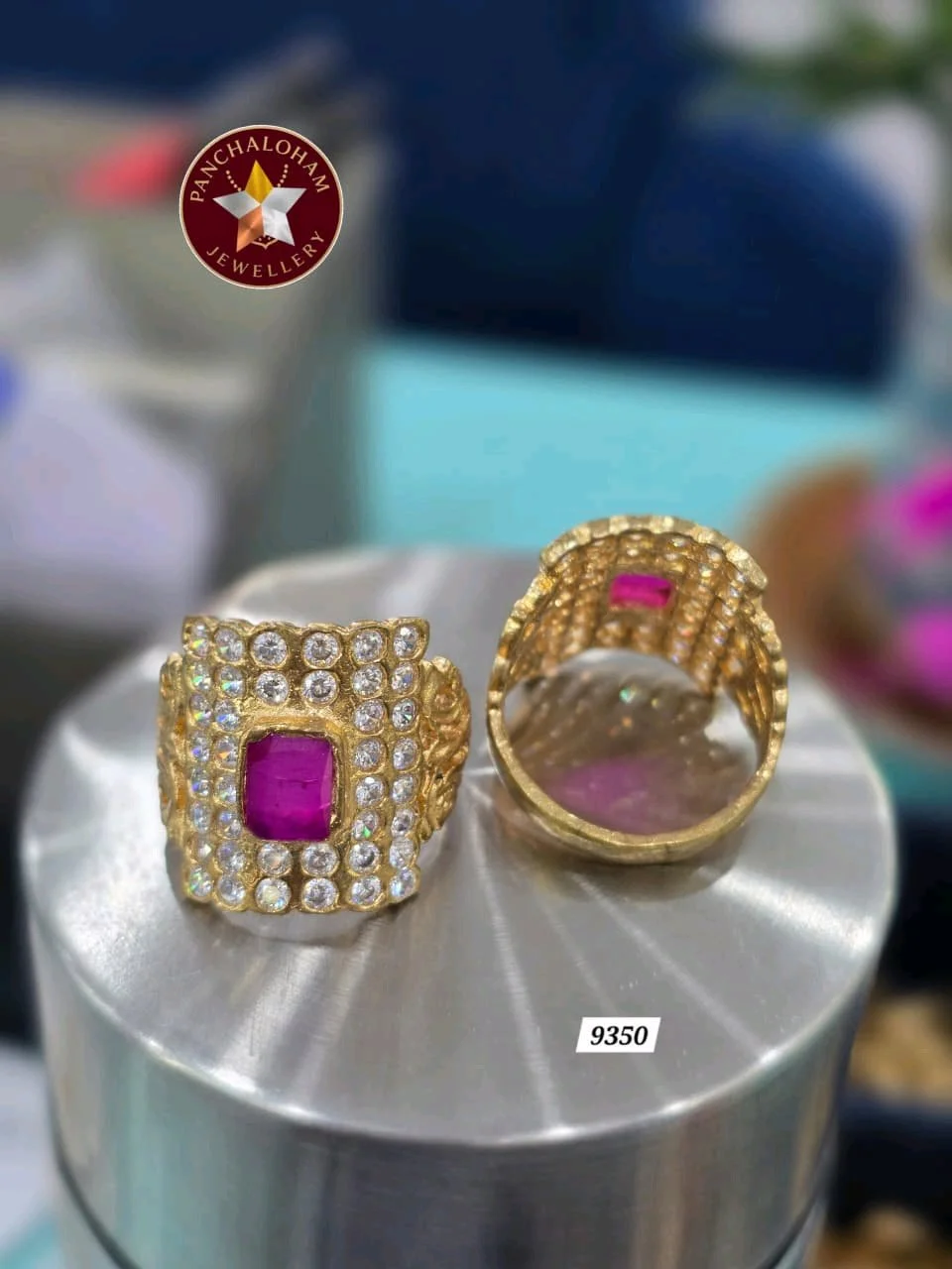 Panchaloham Gents Ruby and White Stone Ring thumbnail 1