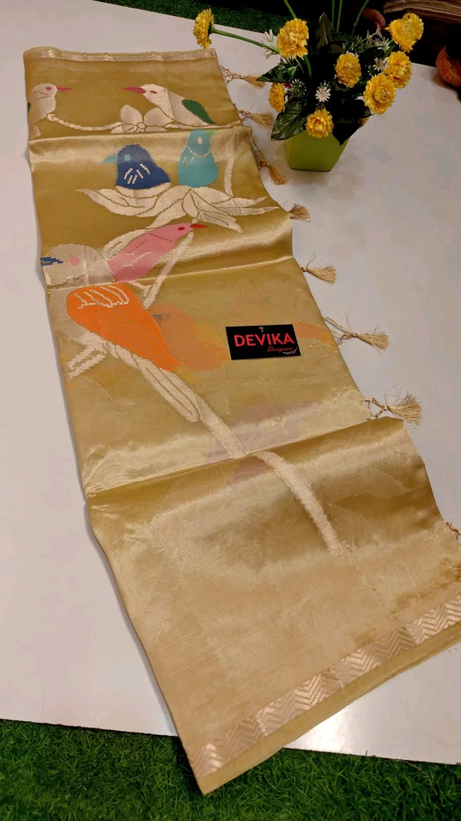 Designers Silk Blend Sarees with Woven Bird and Floral Motifs 4