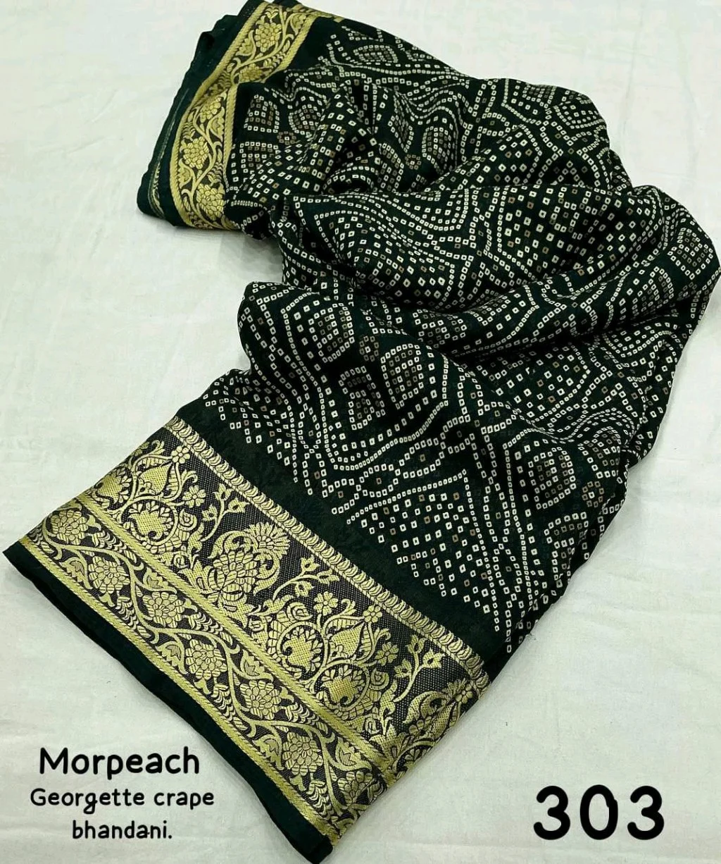 Marron Georgette Crape Bandhani Saree 5