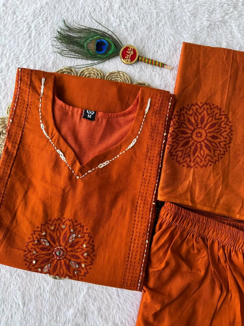 Embroidered Cotton Kurti Set with Dupatta 6