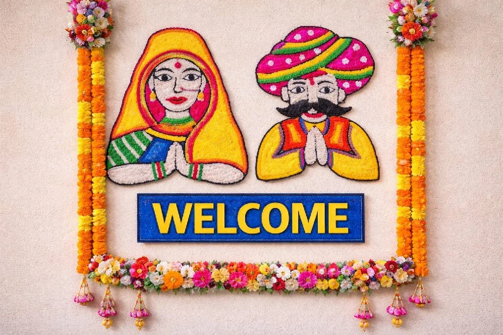 Traditional Indian Couple Rangoli Decor Set - Variant 2