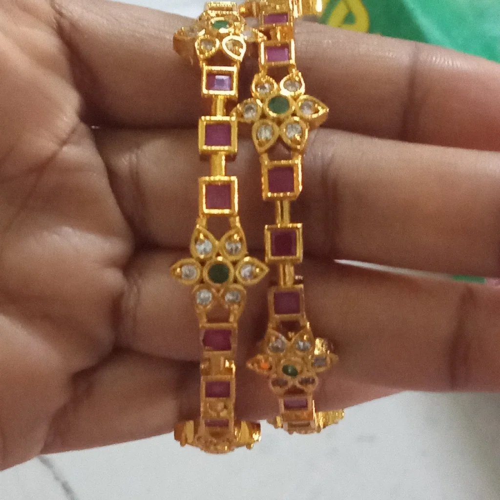 Gold Plated Ruby and Emerald Stone Bangles