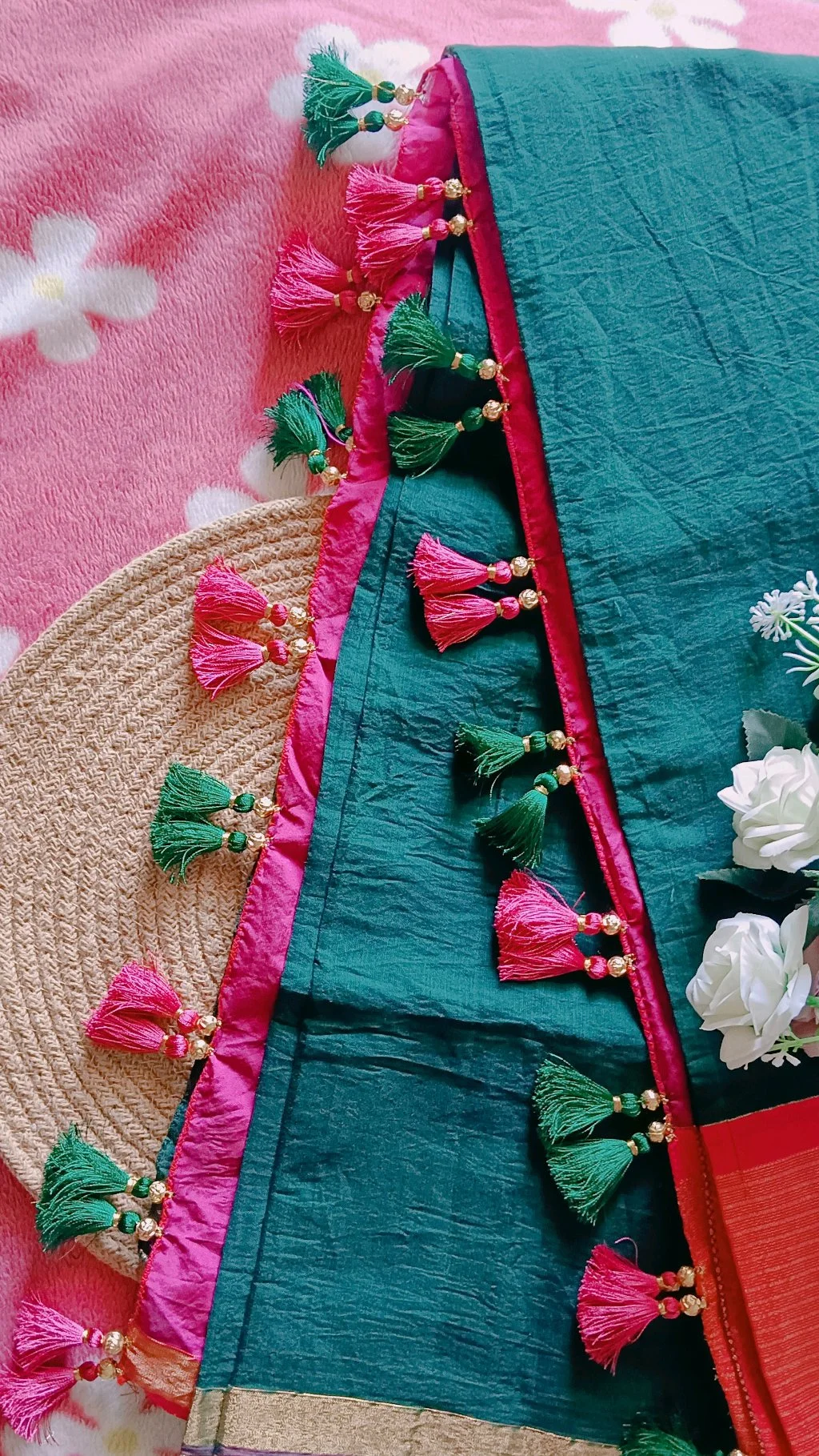 Custom Green and Pink Saree Tassels thumbnail 1